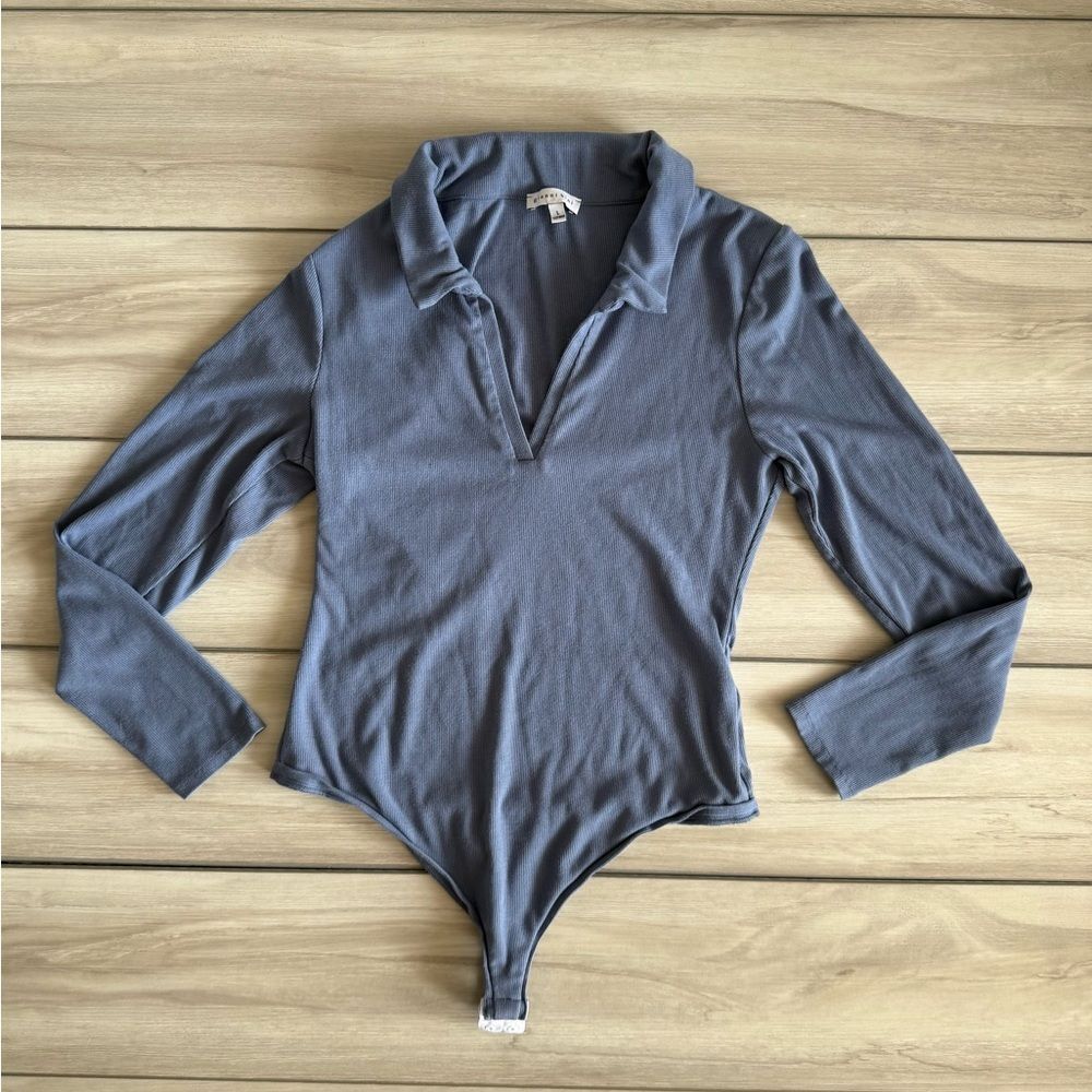 Gianni Bini Collared Body Suit Blue Large EUC